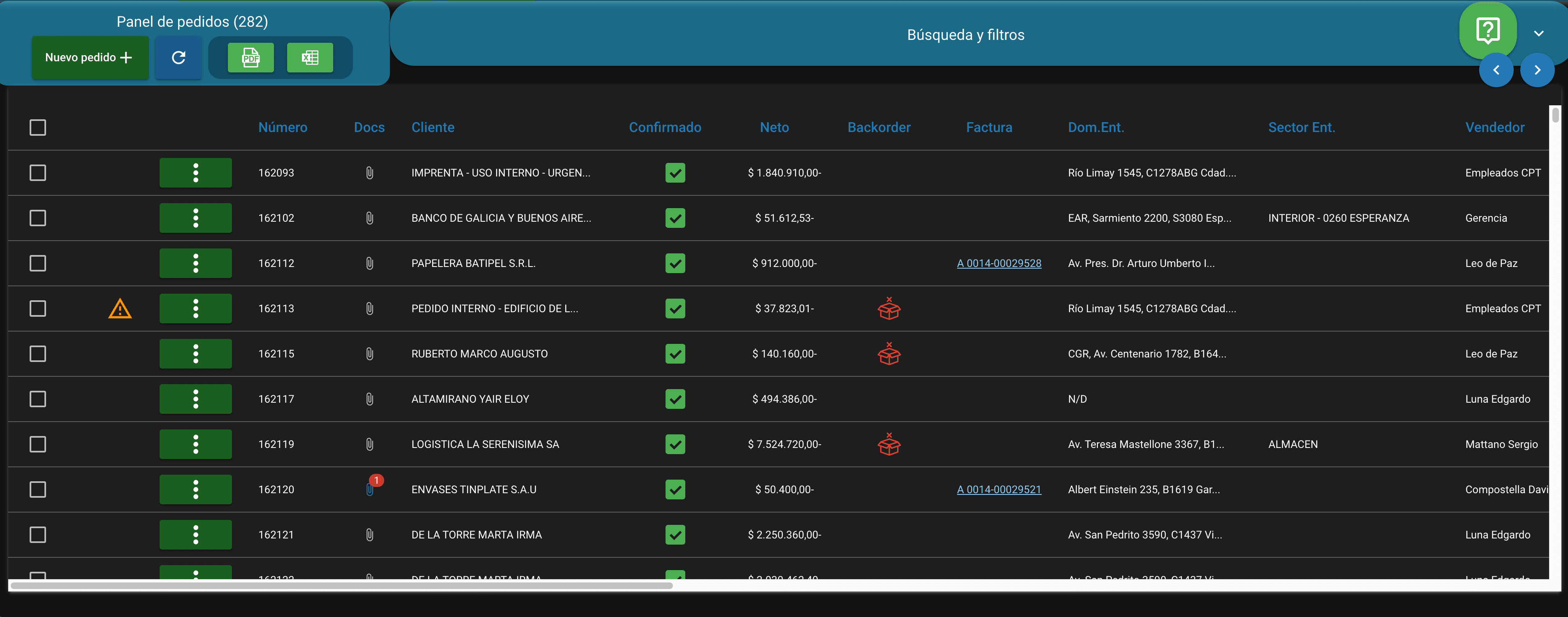 CPT ERP orders panel