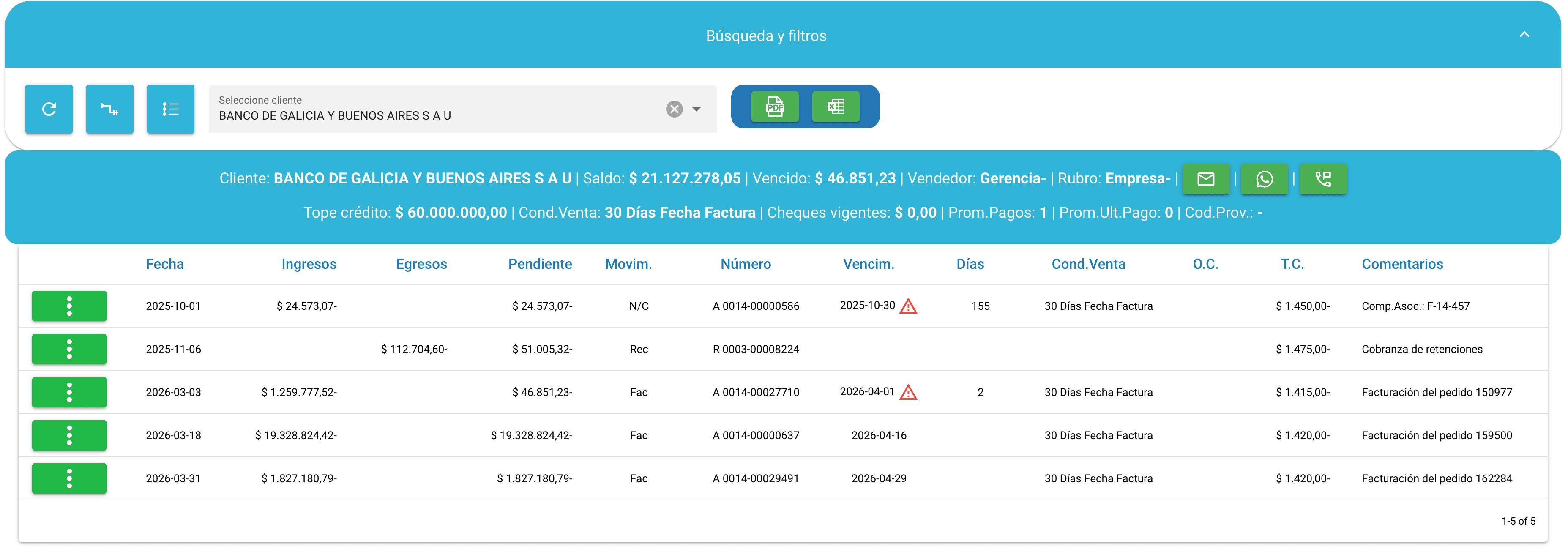 Mali ERP customer balance view